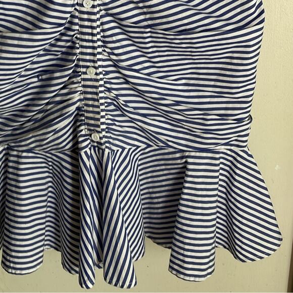 Veronica Beard Bell Bottom Ruched Striped Shirtdress - Picture 5 of 15